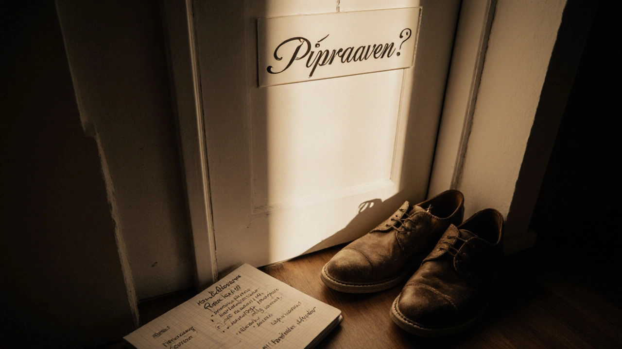 Zavřené dveře s nápisem &#039;Připraven?&#039; za nimi teplé světlo — symbol vnitřní přípravy terapeuta před prací s klienty.