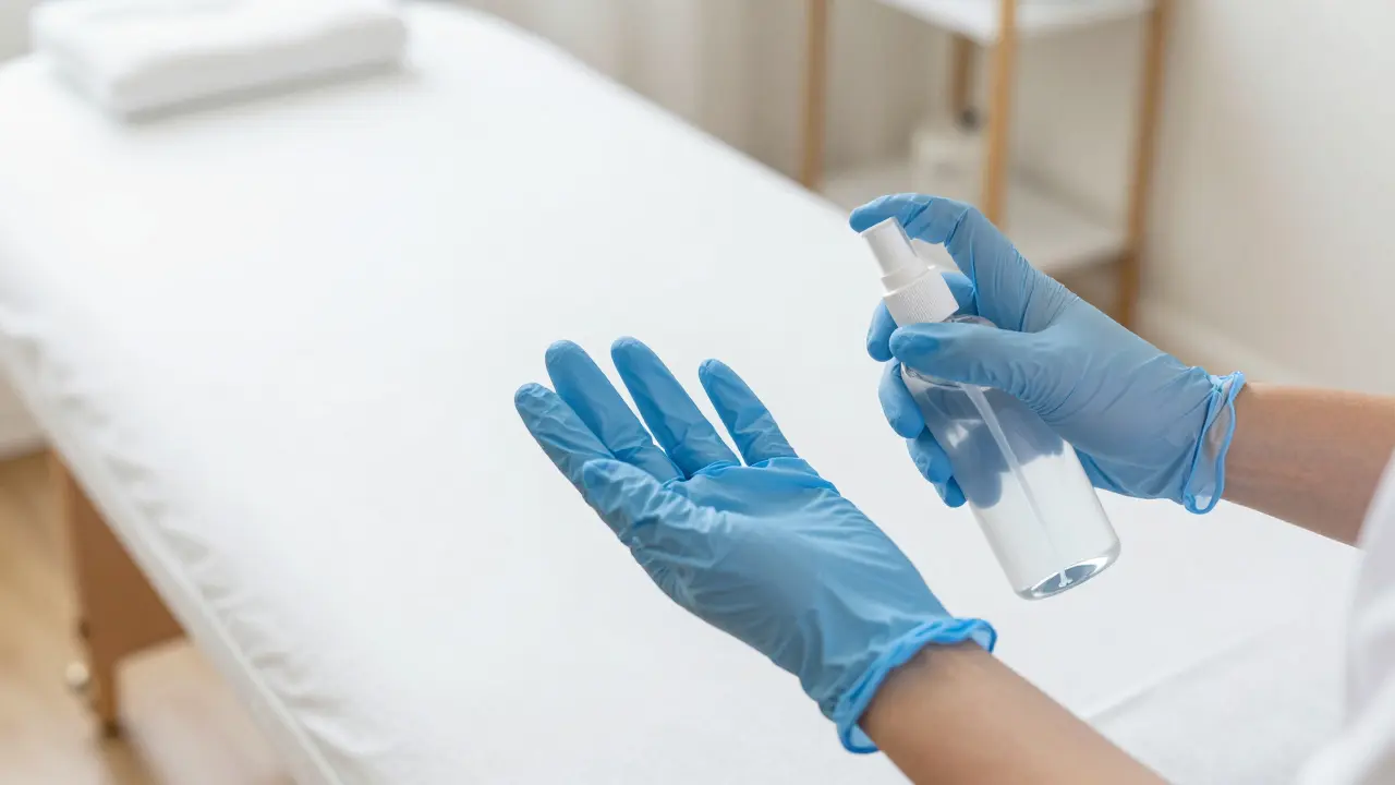 Hygienické pomůcky a čistá masážní lůžka v profesionálním prostředí