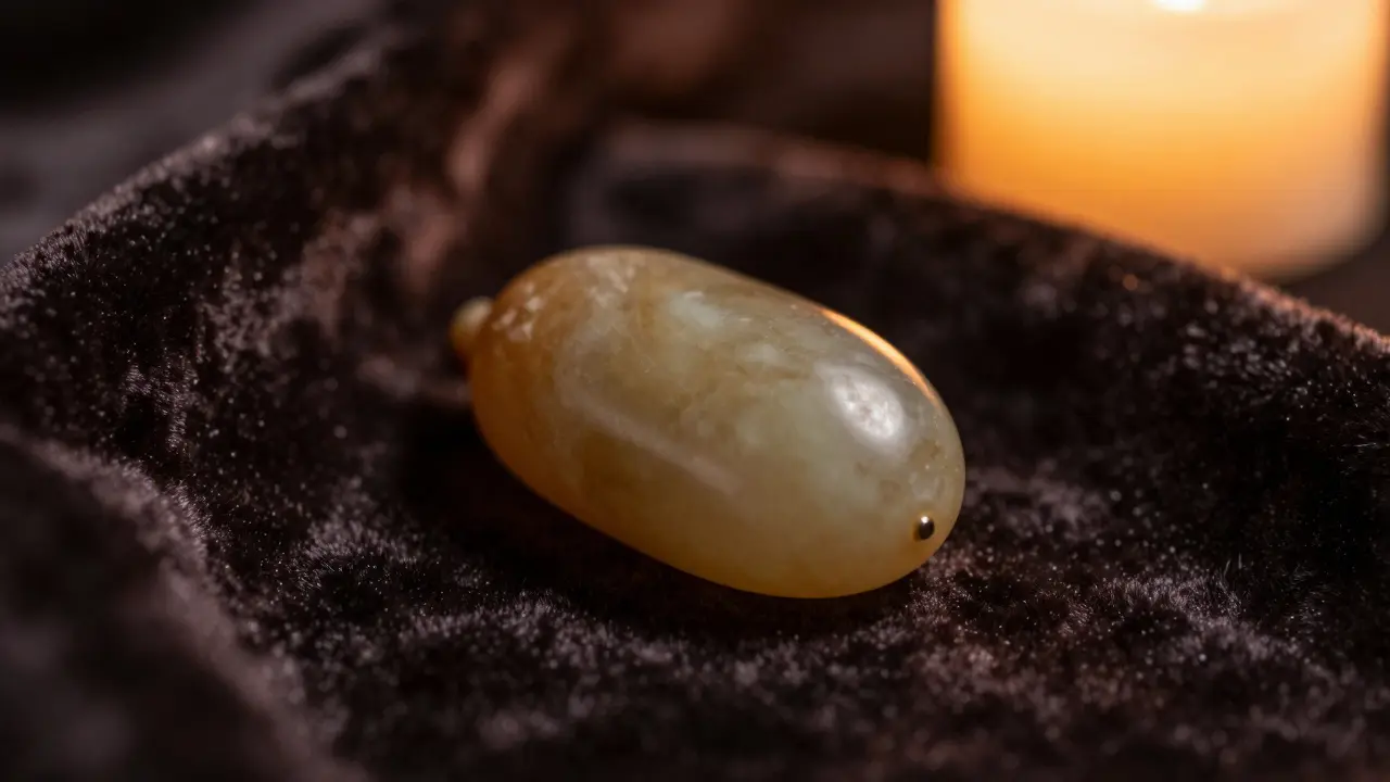 Hladký kámen připomínající prostatu na tmavém sametu