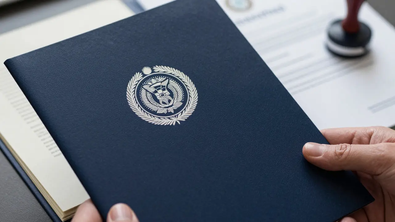 Ruční držící certifikát o absolvování kurzu s úředními dokumenty