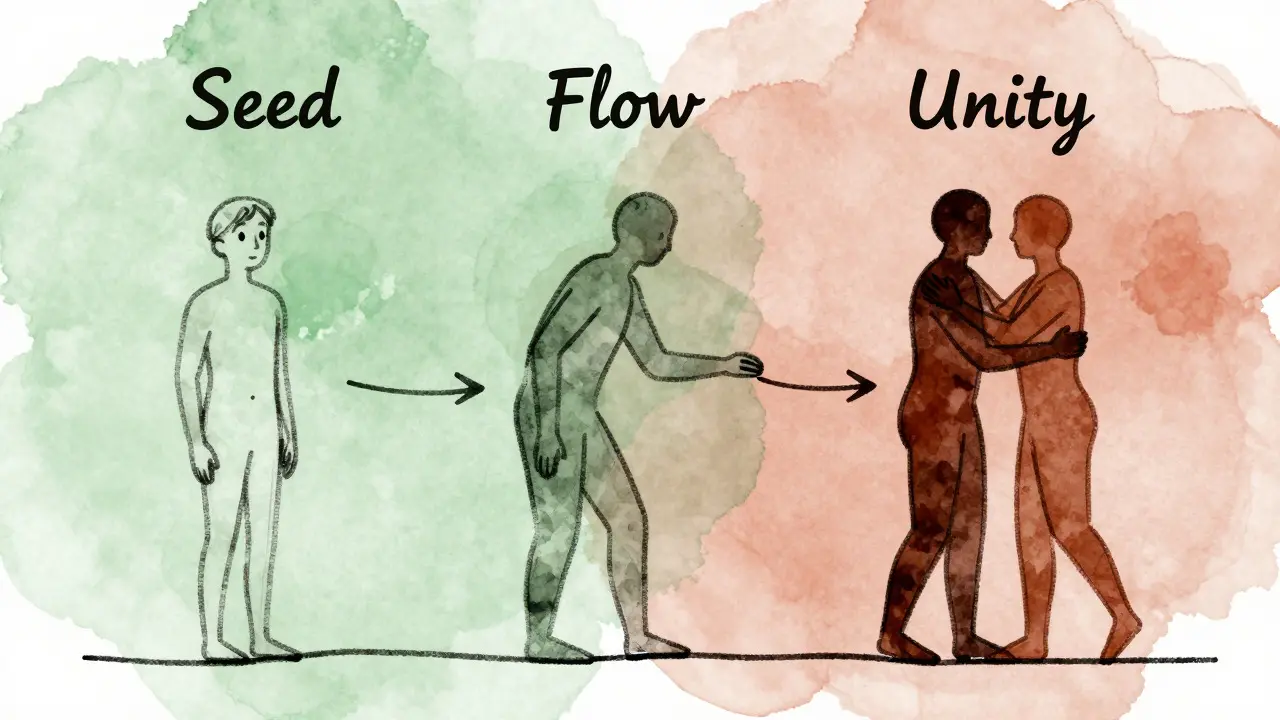 Abstract illustration showing three stages of human connection and trust