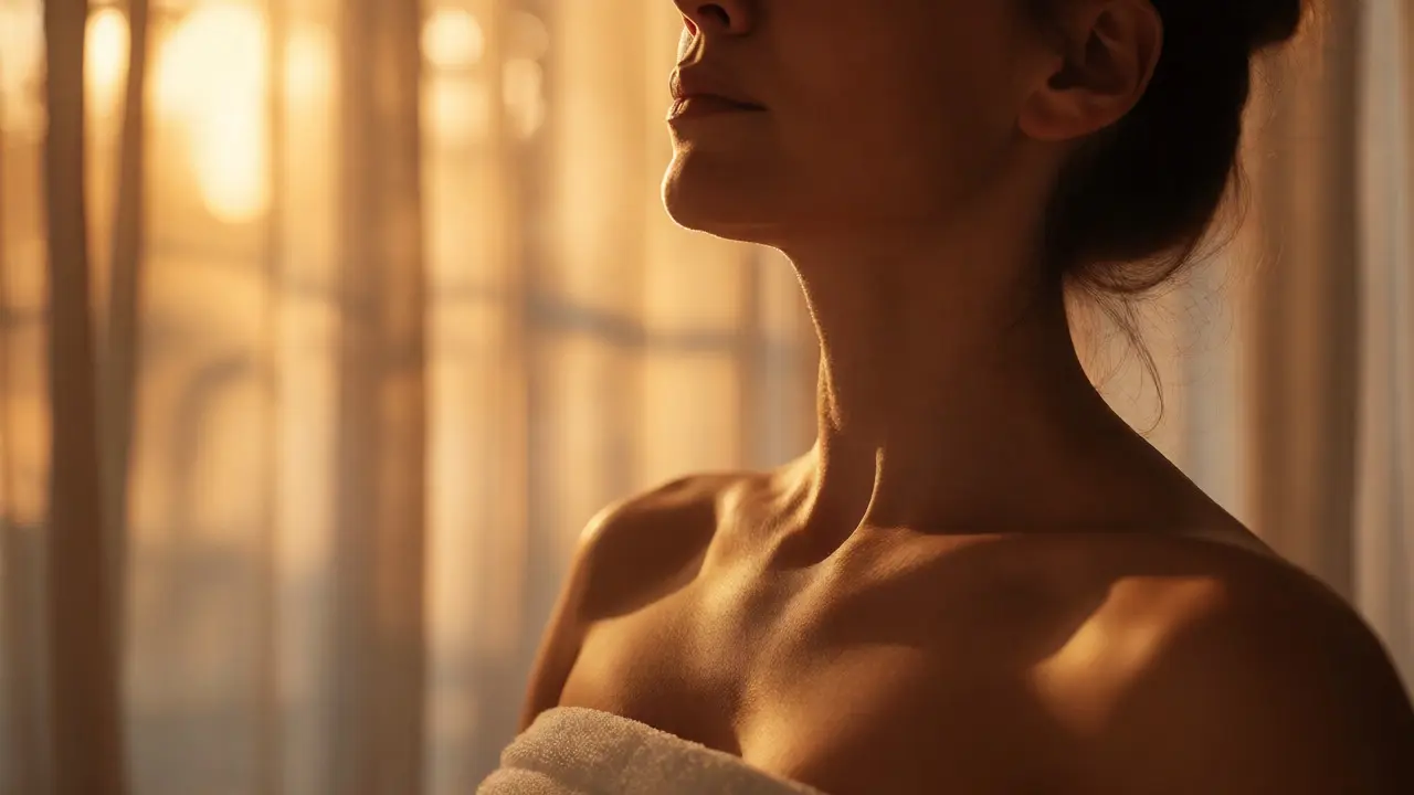 Detailní záběr na uvolněný dech při relaxačním cvičení